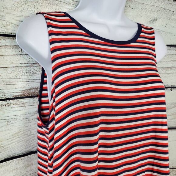 Old Navy Luxe Red White Blue Stripe Sleeveless Tank Top Women’s Medium - Picture 3 of 6